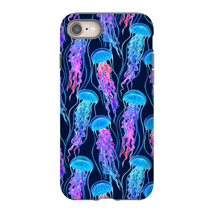 iPhone SE StrongFit Luminescent Rainbow Jellyfish on Navy Blue by Micklyn Le Feuvre