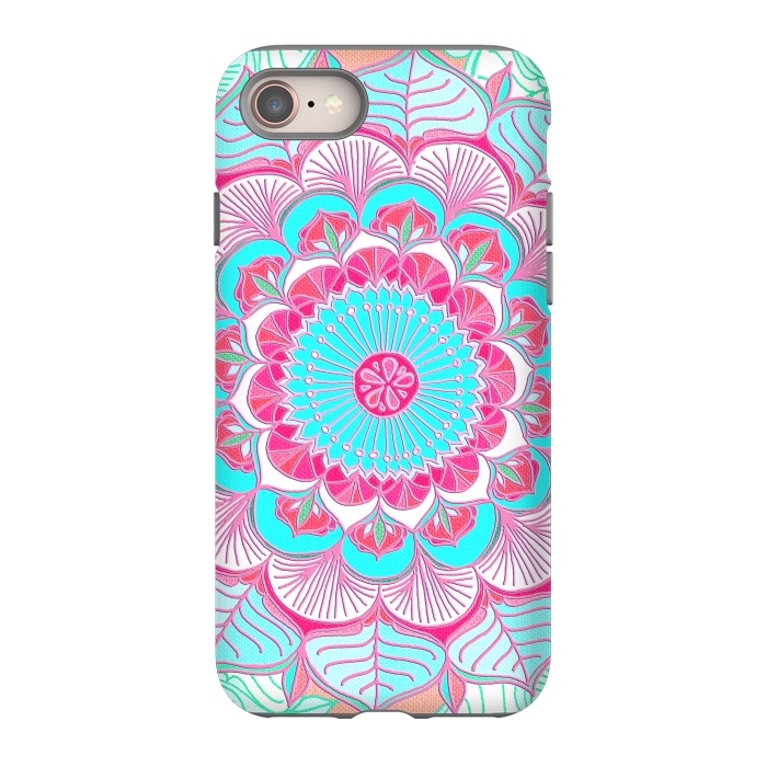 iPhone SE StrongFit Tropical Doodle Flower in Pink & Aqua by Micklyn Le Feuvre