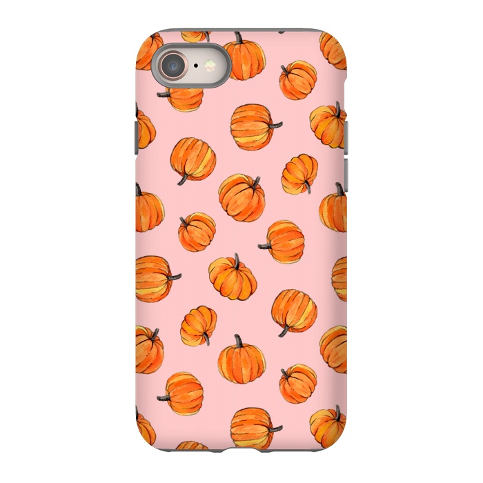 iPhone SE StrongFit Tiny Pumpkin Polka Dots on Pink by Micklyn Le Feuvre
