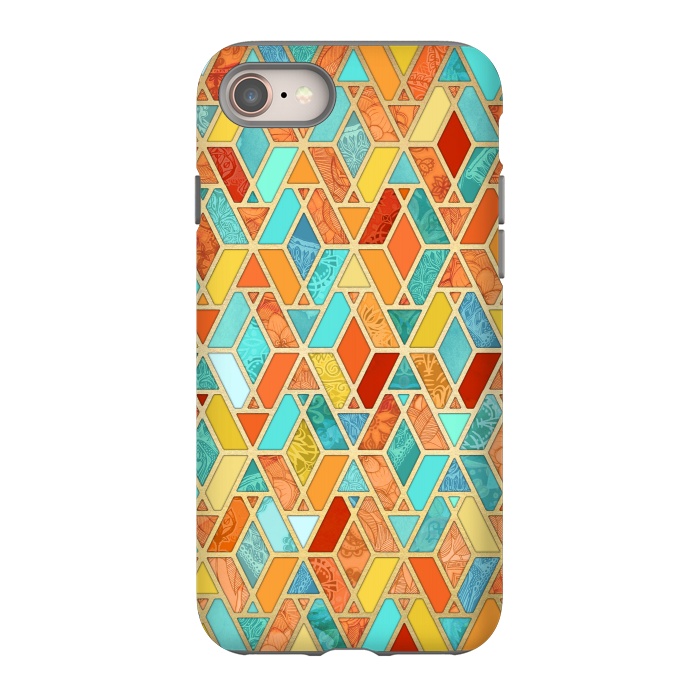 iPhone SE StrongFit Tangerine and Turquoise Geometric Fall Pattern by Micklyn Le Feuvre