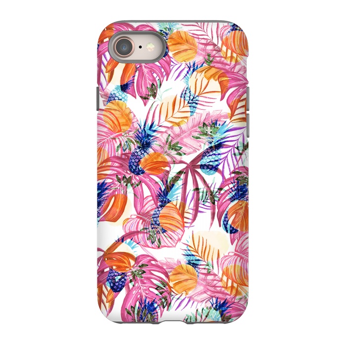 iPhone SE StrongFit Pink tropical leaves and blue pineapples by Oana 