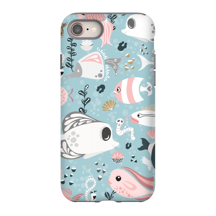 iPhone SE StrongFit Funny Fish in Pink and Grey by Paula Ohreen