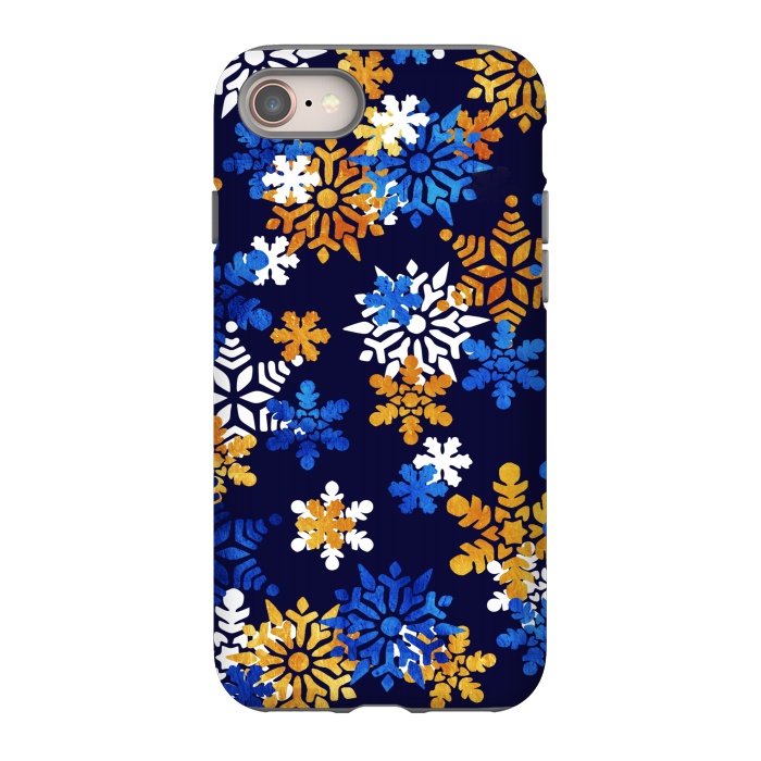 iPhone SE StrongFit Blue, gold, white snowflakes by Oana 