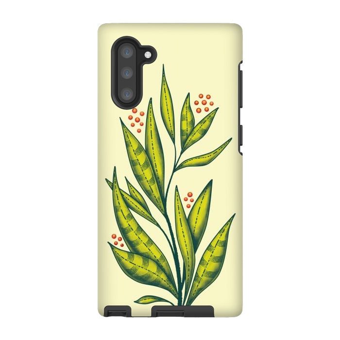 Galaxy Note 10 StrongFit Abstract green plant with decorative leaves and berries by Boriana Giormova