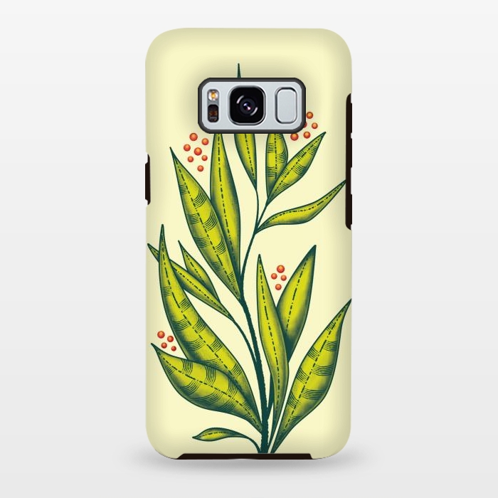 Galaxy S8 plus StrongFit Abstract green plant with decorative leaves and berries by Boriana Giormova