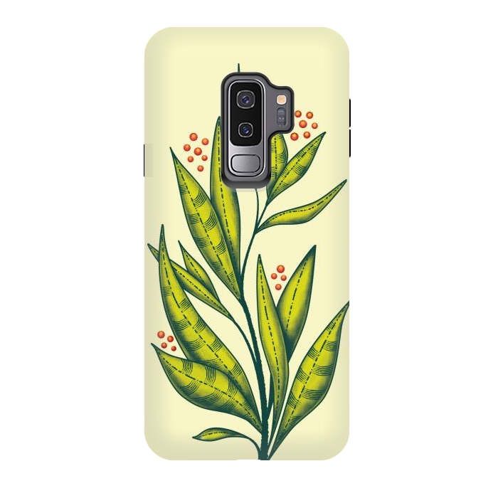 Galaxy S9 plus StrongFit Abstract green plant with decorative leaves and berries by Boriana Giormova