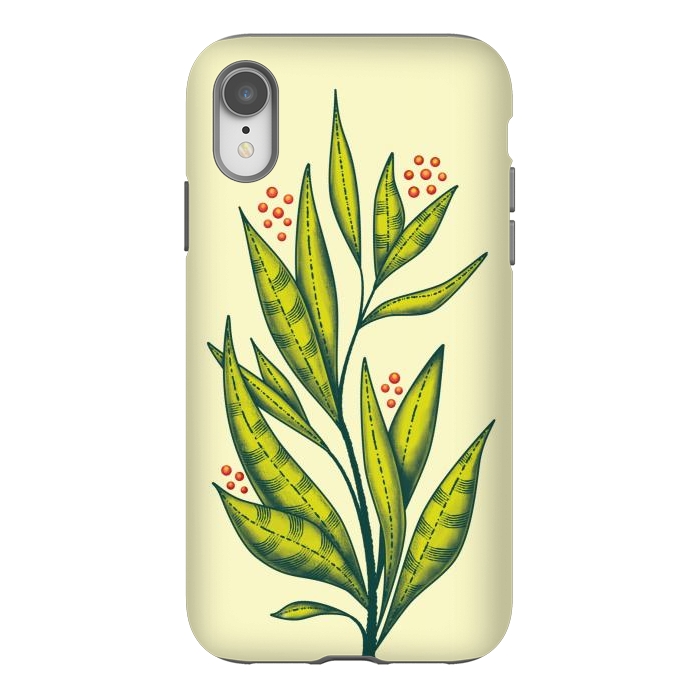 iPhone Xr StrongFit Abstract green plant with decorative leaves and berries by Boriana Giormova