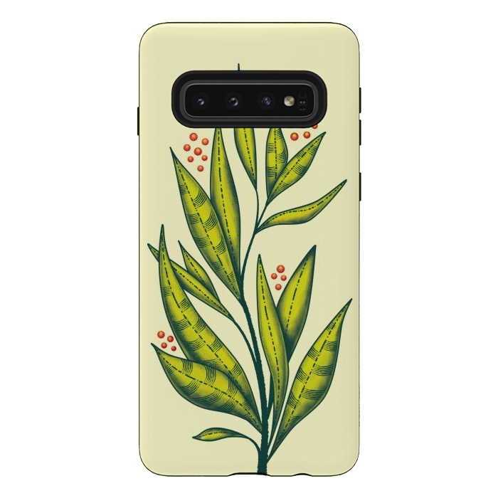 Galaxy S10 StrongFit Abstract green plant with decorative leaves and berries by Boriana Giormova