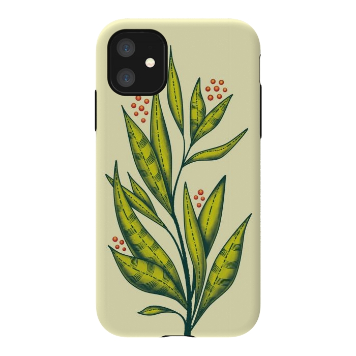 iPhone 11 StrongFit Abstract green plant with decorative leaves and berries by Boriana Giormova