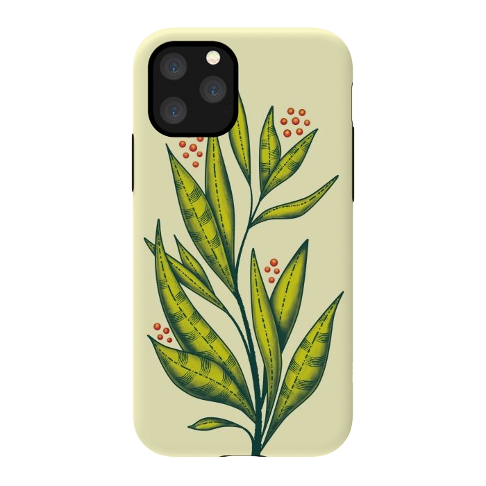 iPhone 11 Pro StrongFit Abstract green plant with decorative leaves and berries by Boriana Giormova