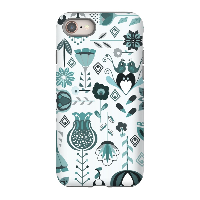 iPhone SE StrongFit Scandinavian Flowers in Blue and Grey by Paula Ohreen
