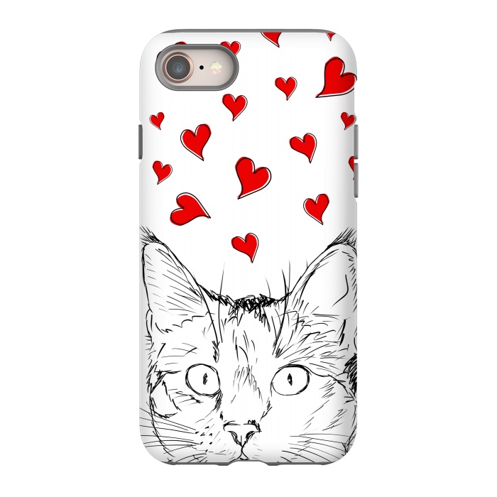 iPhone SE StrongFit Cute line art cat and red hearts by Oana 