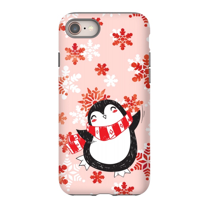 iPhone SE StrongFit Happy penguin and metallic snowflakes - winter illustration by Oana 