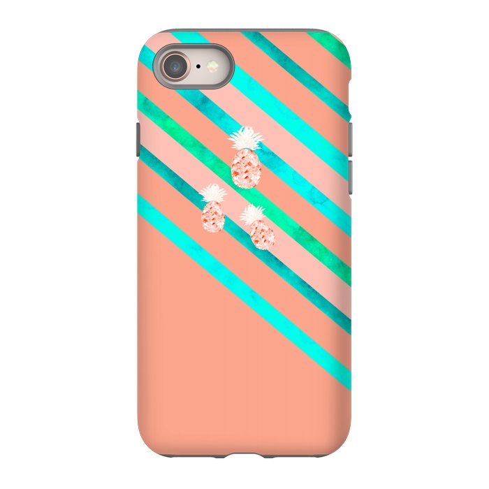 iPhone SE StrongFit Peach and Blue Pineapple Stripes by Amaya Brydon