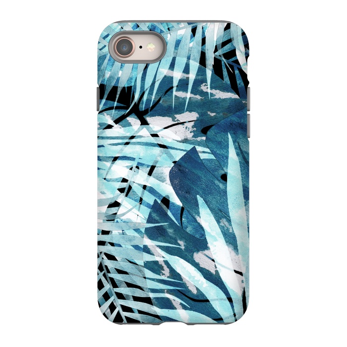 iPhone SE StrongFit Turquosie watercolor painted tropical leaves by Oana 