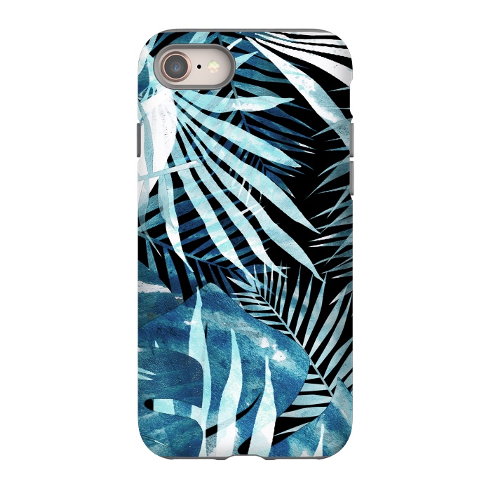 iPhone SE StrongFit Turquoise black palm and ficus tropical leaves by Oana 