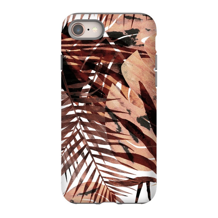 iPhone SE StrongFit golden brown tropical palm and ficus leaves by Oana 