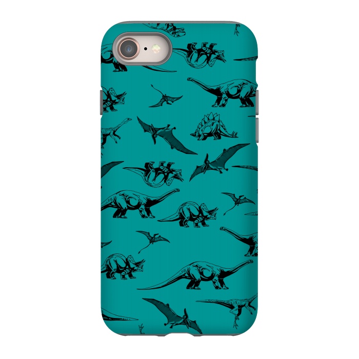 iPhone SE StrongFit Dinosaurs on Teal Background by Karolina