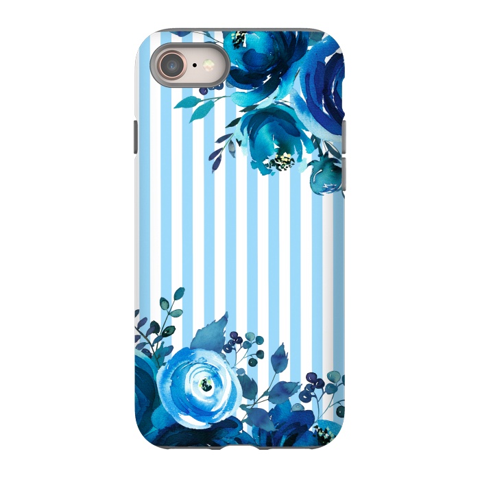iPhone SE StrongFit Blue florals with light blue stripes by  Utart