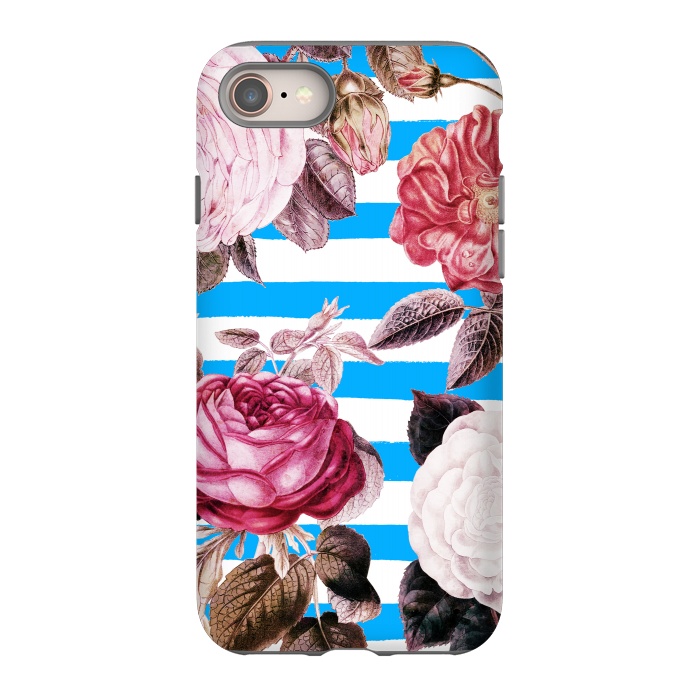 iPhone SE StrongFit Vintage roses illustration on blue and white stripes by Oana 