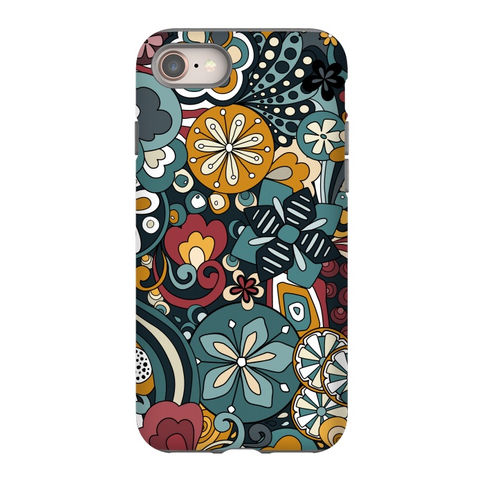 iPhone SE StrongFit Retro Moody Florals in Blue, Red and Mustard by Paula Ohreen