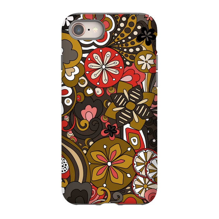 iPhone SE StrongFit Retro Moody Florals in Red, Mustard and Brown by Paula Ohreen