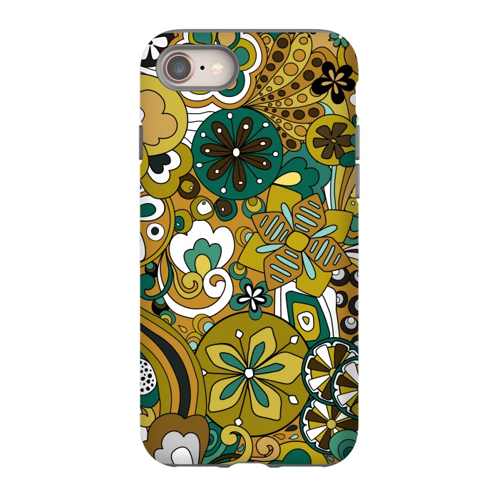 iPhone SE StrongFit Retro Moody Florals in Green and Mustard by Paula Ohreen
