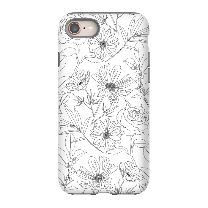 iPhone SE StrongFit stylish garden flowers black outlines design by InovArts