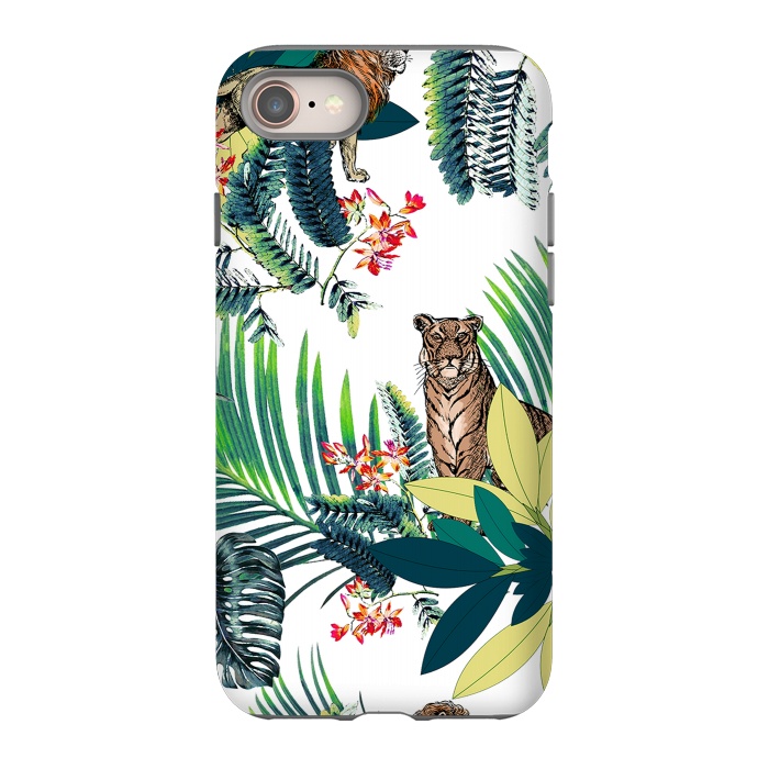 iPhone SE StrongFit Tiger and tropical jungle leaves and flowers by Oana 