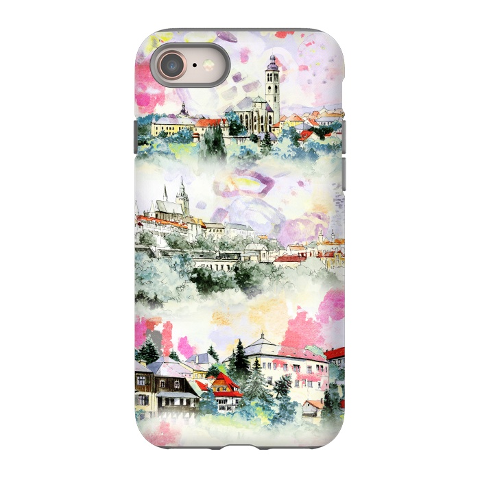iPhone SE StrongFit Watercolor mountain castles sketch by Oana 