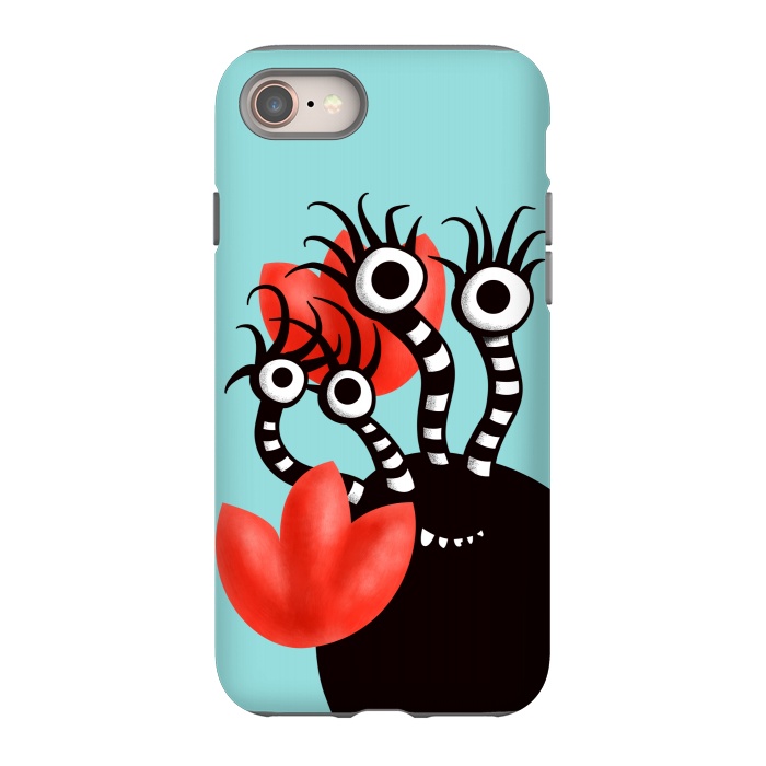 iPhone SE StrongFit Cute Monster With Four Eyes And Abstract Tulips by Boriana Giormova