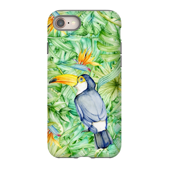 iPhone SE StrongFit Toucan Tropical Leaves Watercolor by Alemi