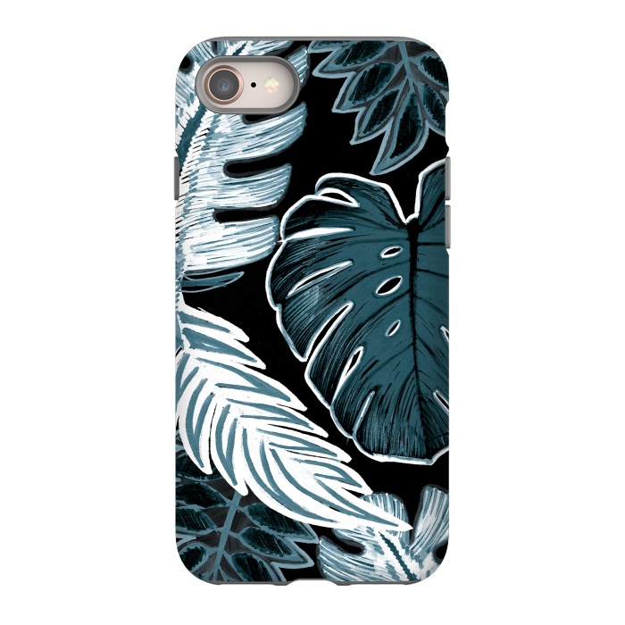 iPhone SE StrongFit Green white tropical leaves hand sketch by Oana 