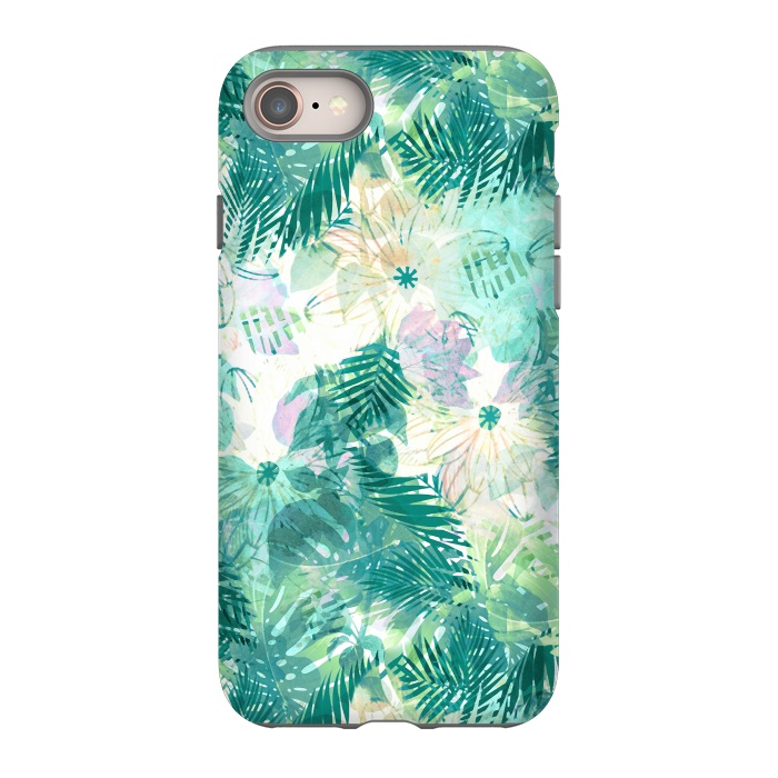 iPhone SE StrongFit Watercolor tropical leaves and flower petals by Oana 