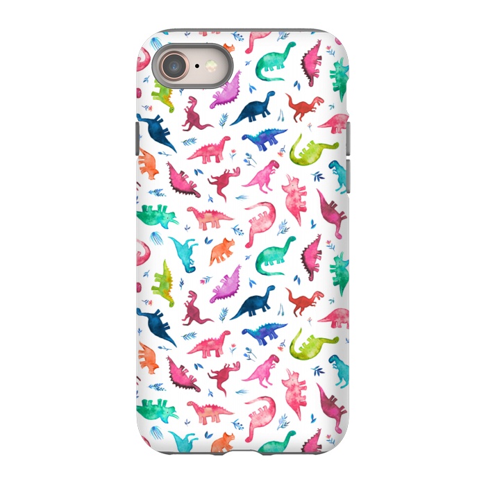 iPhone SE StrongFit Tiny Ditsy Watercolor Dinosaurs in Rainbow Colors by Micklyn Le Feuvre