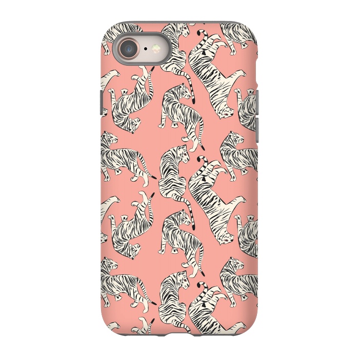 iPhone SE StrongFit Tiger pattern, white on pink, 006 by Jelena Obradovic