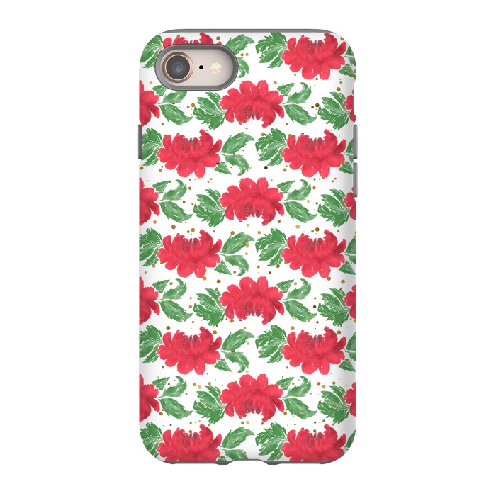 iPhone SE StrongFit Watercolor Winter Red Flowers Gold Dots Artwork by InovArts