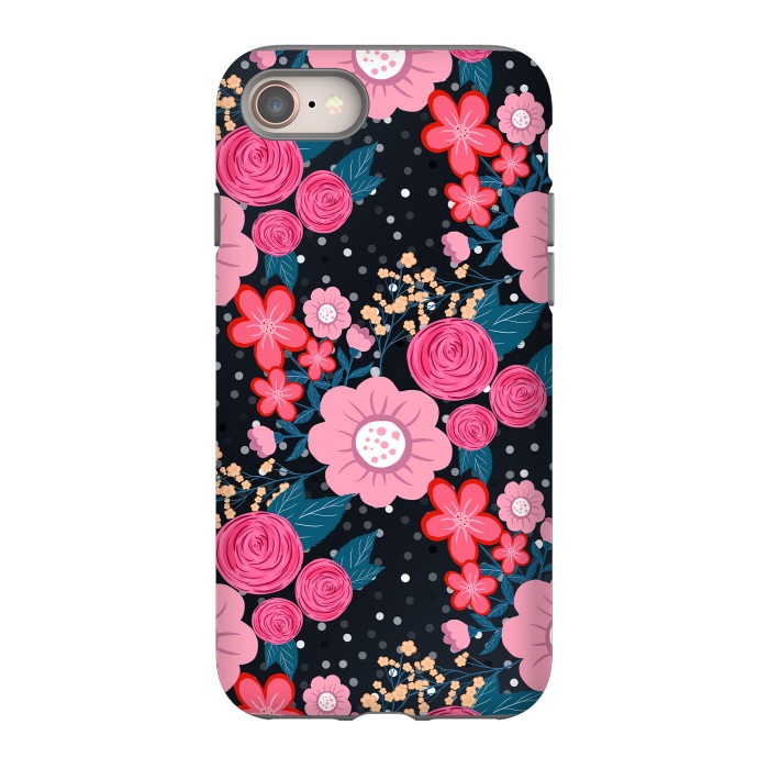 iPhone SE StrongFit Pretty girly pink Floral Silver Dots Gray design by InovArts