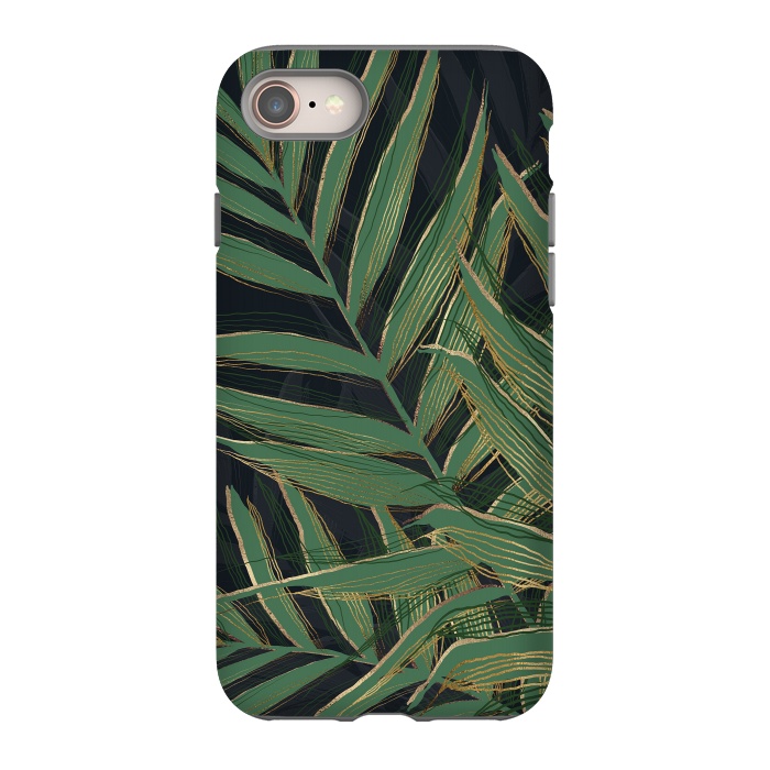 iPhone SE StrongFit Trendy Green Palm Leaves Gold Strokes Gray Design by InovArts