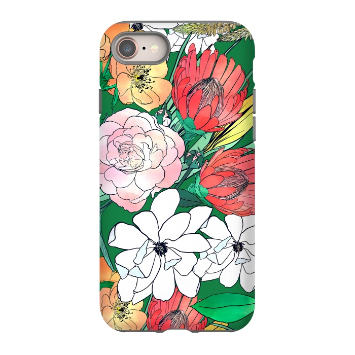iPhone SE StrongFit Colorful Hand Drawn Flowers Green Girly Design by InovArts