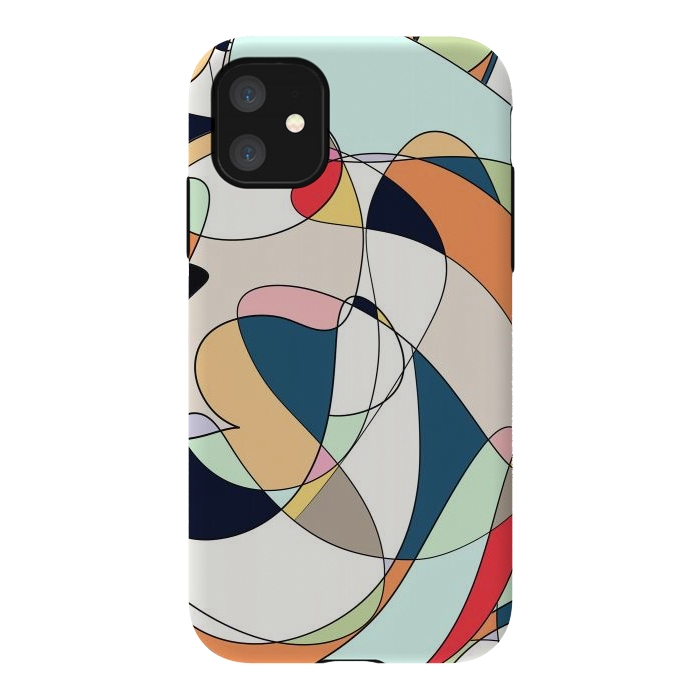 iPhone 11 StrongFit Modern Colorful Abstract Line Art Design by InovArts
