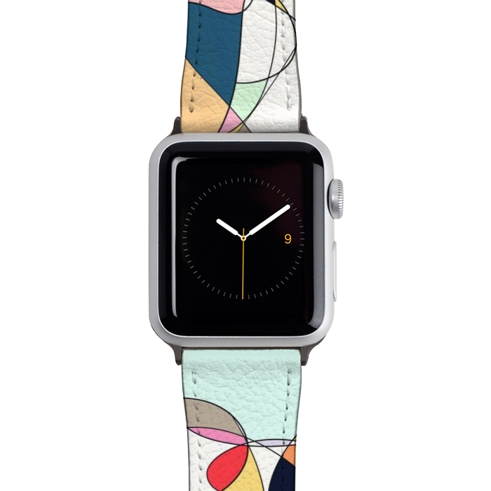 Watch 42mm / 44mm Strap PU leather Modern Colorful Abstract Line Art Design by InovArts