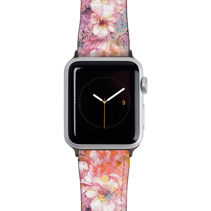 Watch 42mm / 44mm Strap PU leather Colorful brushed roses painting by Oana 