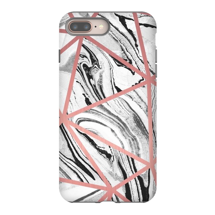 iPhone 7 plus StrongFit White marble with black stripes and rose gold triangles by Oana 