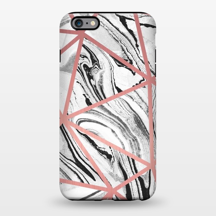 iPhone 6/6s plus StrongFit White marble with black stripes and rose gold triangles by Oana 