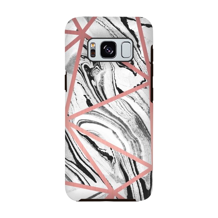 Galaxy S8 StrongFit White marble with black stripes and rose gold triangles by Oana 