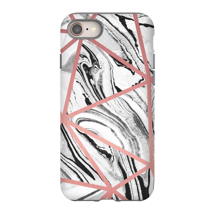 iPhone 8 StrongFit White marble with black stripes and rose gold triangles by Oana 