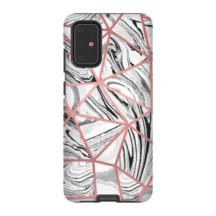 Galaxy S20 Plus StrongFit Triangle geometric painted marble tiles with rose gold by Oana 