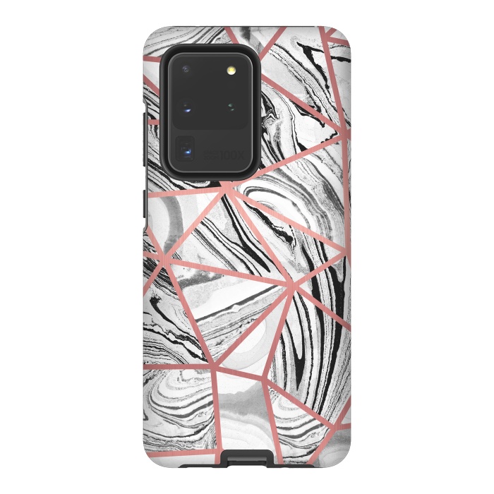 Galaxy S20 Ultra StrongFit Triangle geometric painted marble tiles with rose gold by Oana 