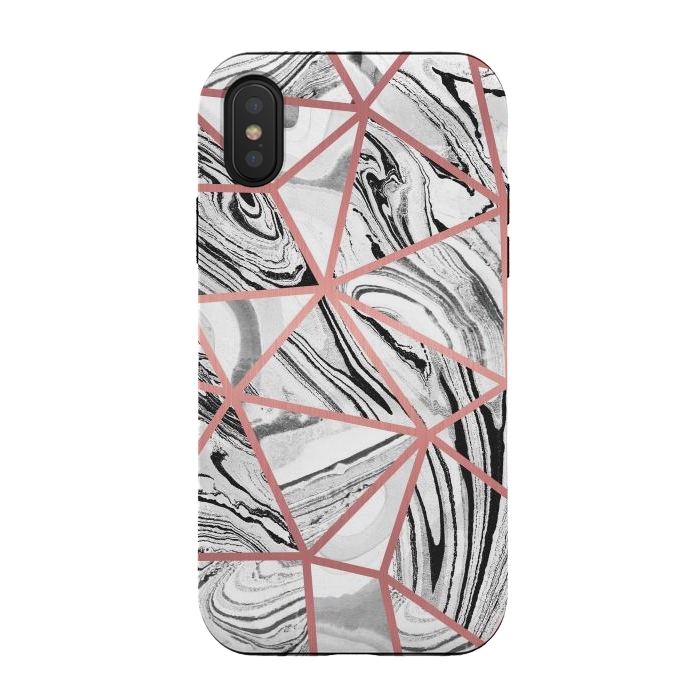 iPhone Xs / X StrongFit Triangle geometric painted marble tiles with rose gold by Oana 
